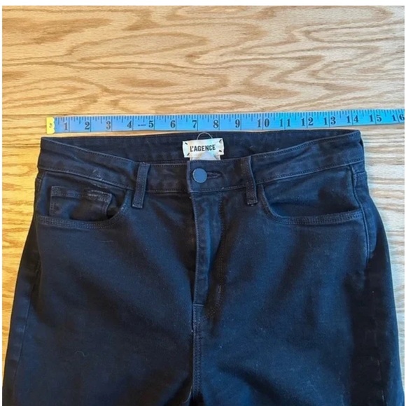 L'Agence High Line Skinny Onyx Destruct Raw Hem Distressed Knee Black 28 - Picture 4 of 9